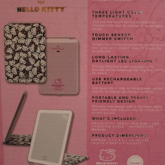 HELLO KITTY TOUCH PAD MINI TRI-TONE LED MAKEUP IMPRESSIONS VANITY MIRROR - Picture 4 of 4